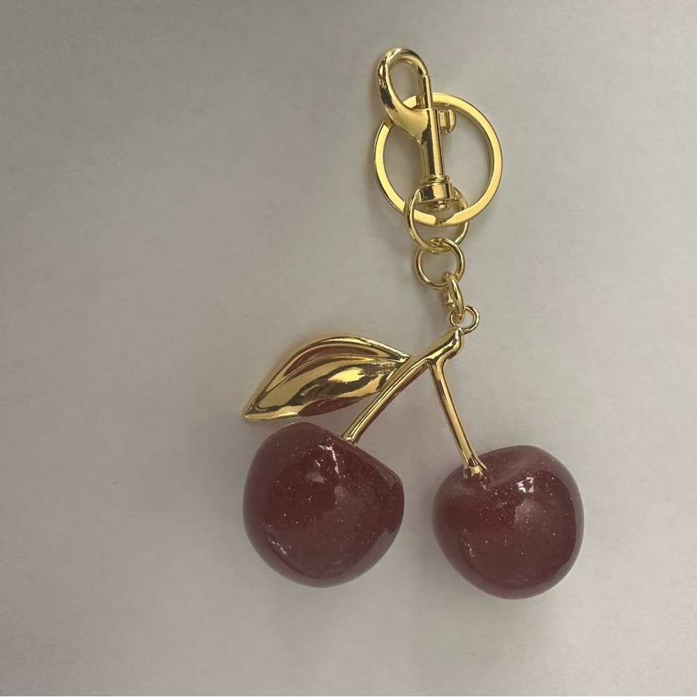 Cherry Keychain with Gold Accents